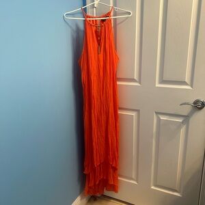 Mlle Gabrielle Women’s Salmon Coral Mock Necklace Boho Hi Lo Maxi Dress L